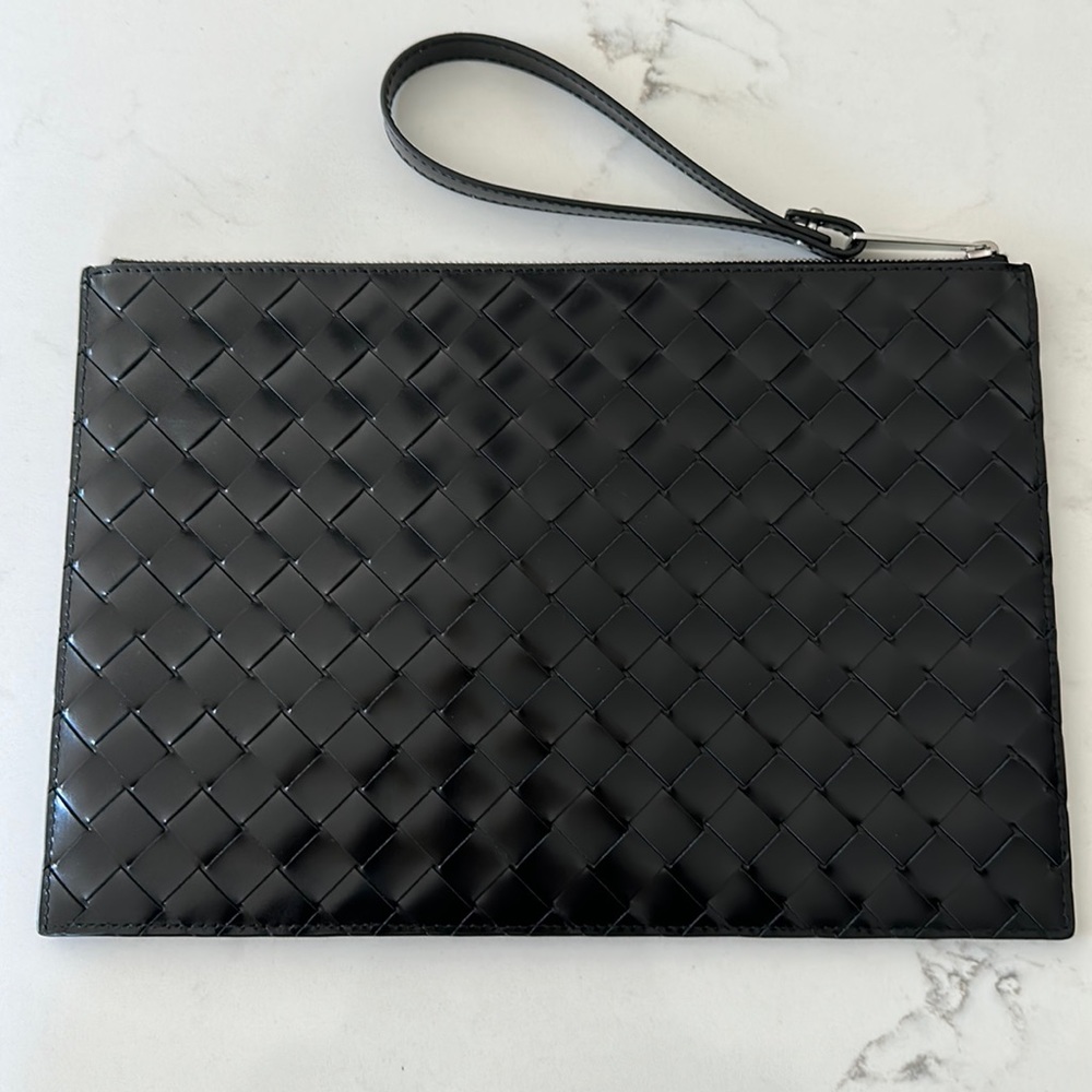 Bottega Veneta black woven clutch